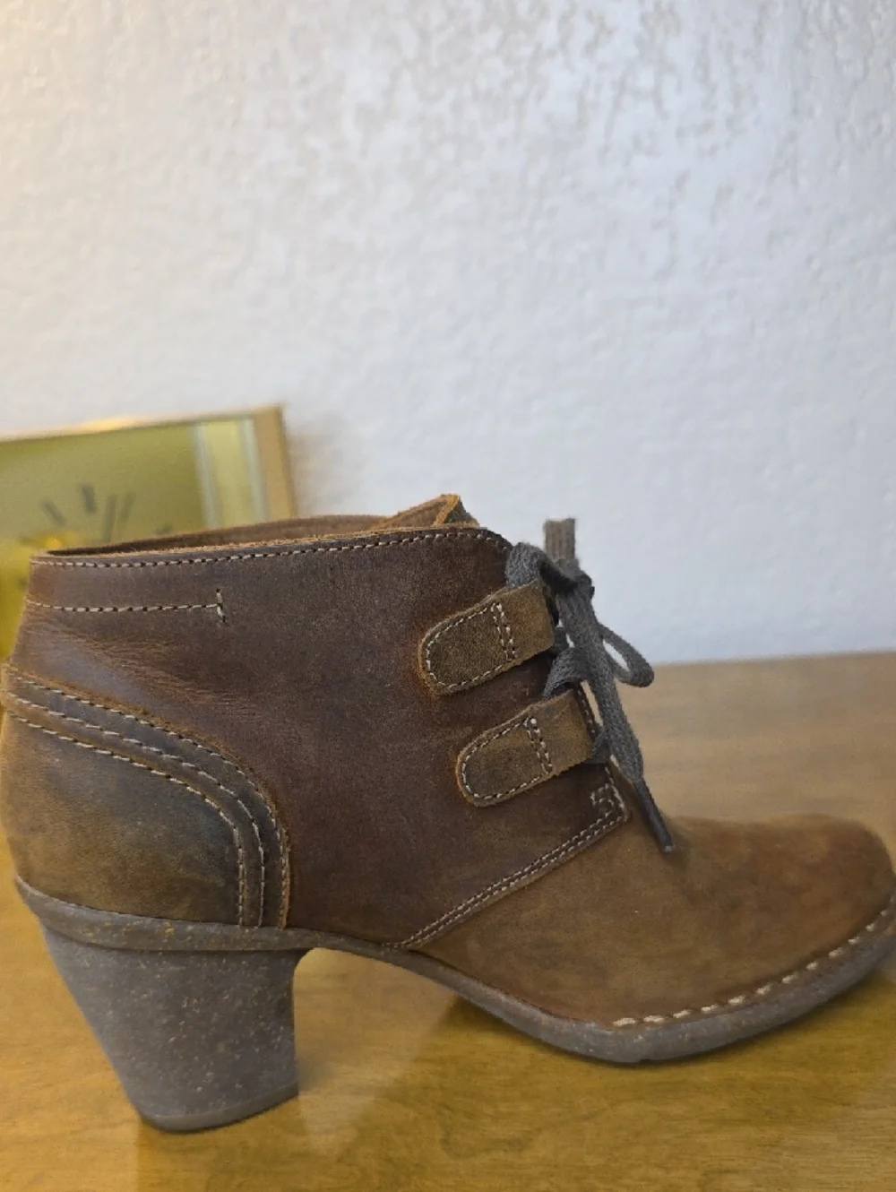 Clarks Brown Suede Lace-Up Ankle Booties with Stacked Heel